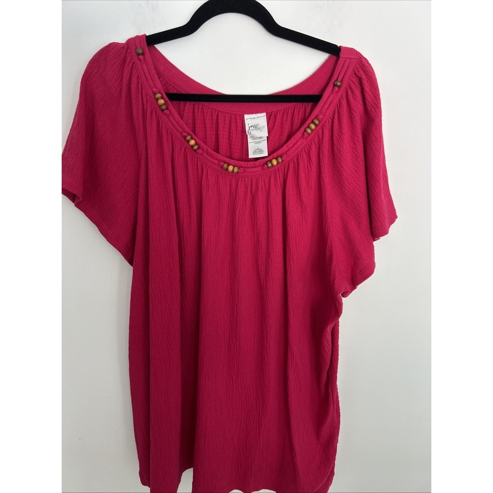 Just My Size 3X Women's Pink Short‎ Sleeve Beaded Neck Line Casual Pullover